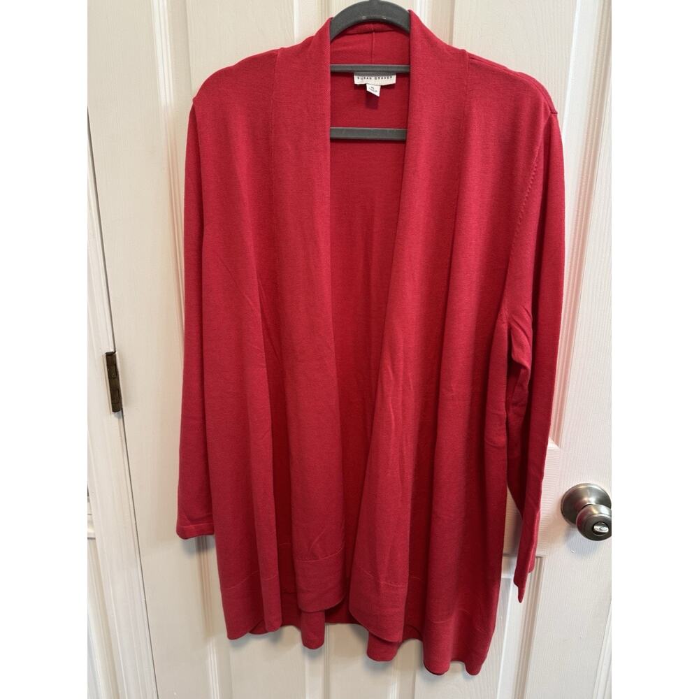 Susan Graver XL Open Cardigan Pink Red Long Sleeve Preowned Excellent Condition